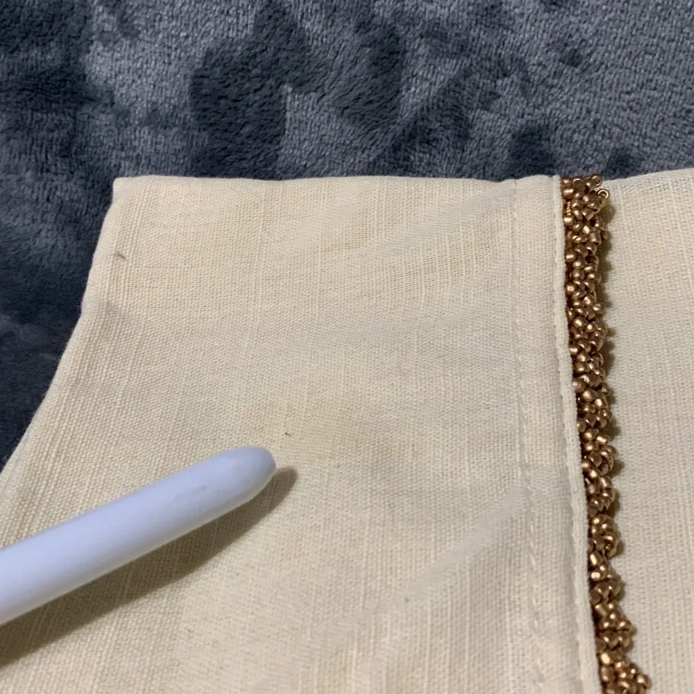 Pier 1 Linen ImportNapkins Set of 8 Cream Gold Beaded Trim Square Traditional